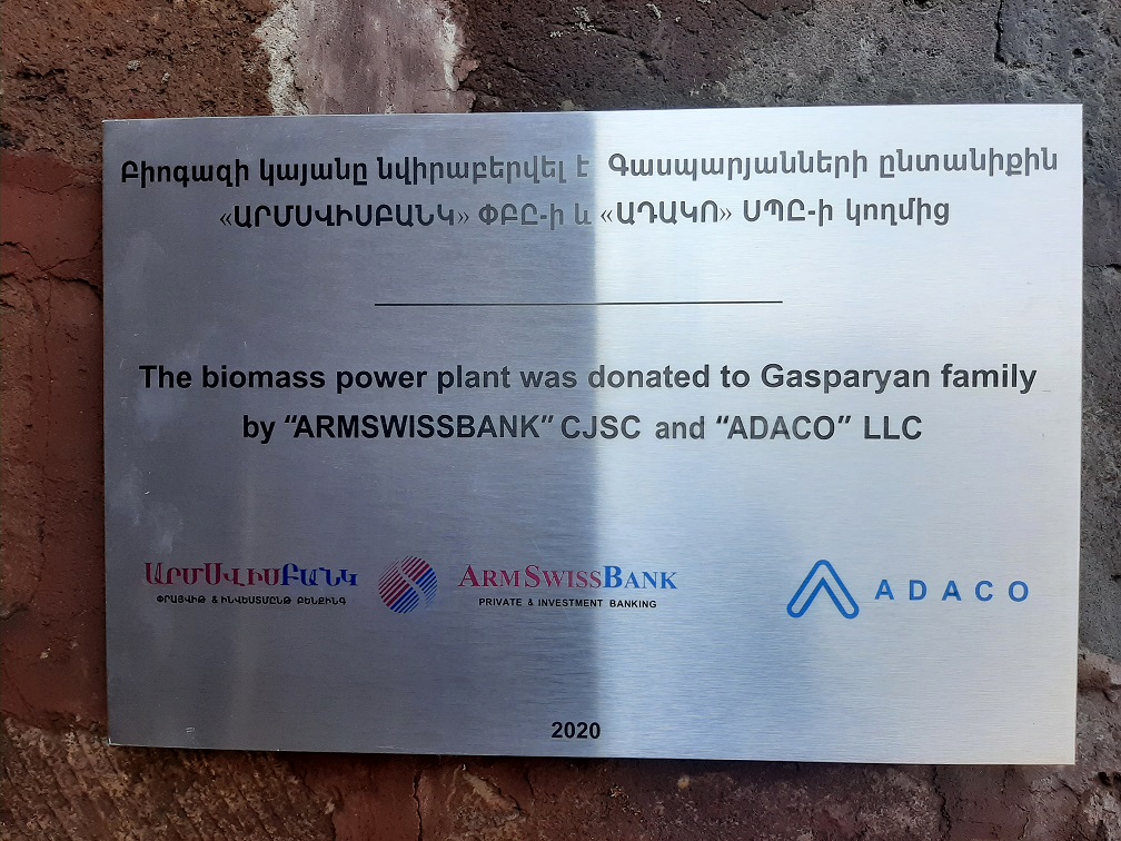 THE BIOGAS STATION JOINTLY DONATED BY “ARMSWISSBANK” CJSC AND “ADACO” LLC HAS BEEN OPERATED